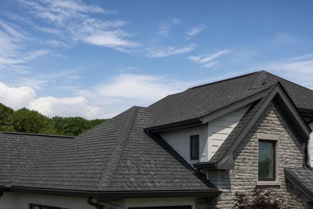 Modern house roofline under soft daylight with clean architectural lines.